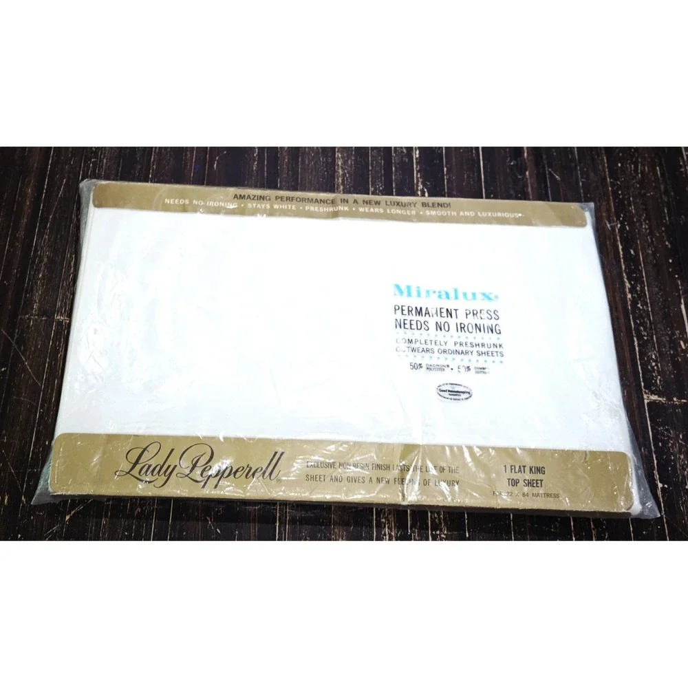 Lady Pepperell Sheet Solid White Flat King Top Permanent Press Poly Cotton New!